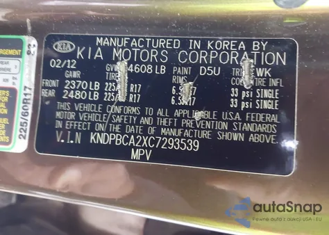 2012 Kia Sportage Lx из США, поврежденный, VIN KNDPBCA2XC7293539